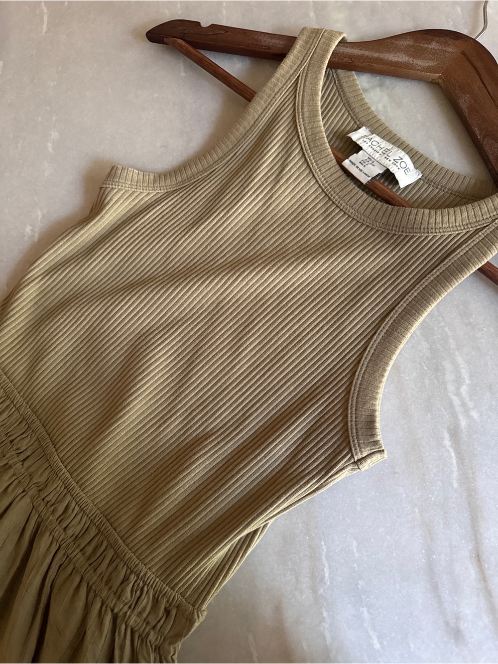 Rachel Zoe Olive Green Ribbed Tank & Flowing Midi Skirt Dress - Size S - Picture 5 of 6